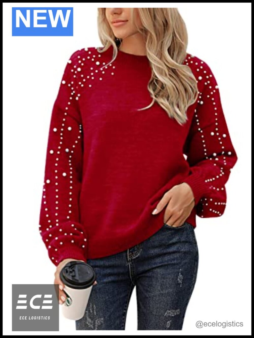 Oversized Chunky Knit Sweater Mock Neck Lantern Sleeve Pullover
